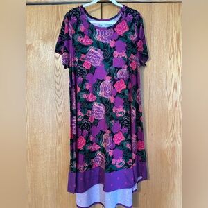 LuLaRoe Carly Purple and Pink Midi Sundress Casual Crew Neck